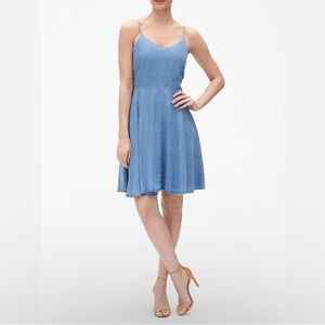 GAP Chambray Blue Denim  Dress Adjustable Straps Smocked Back